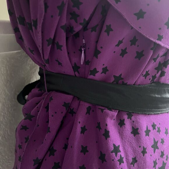 GRYPHON NWT Belle Mini Dress L Asymmetric Purple Star 100% Silk Drape Fairy - Picture 5 of 8